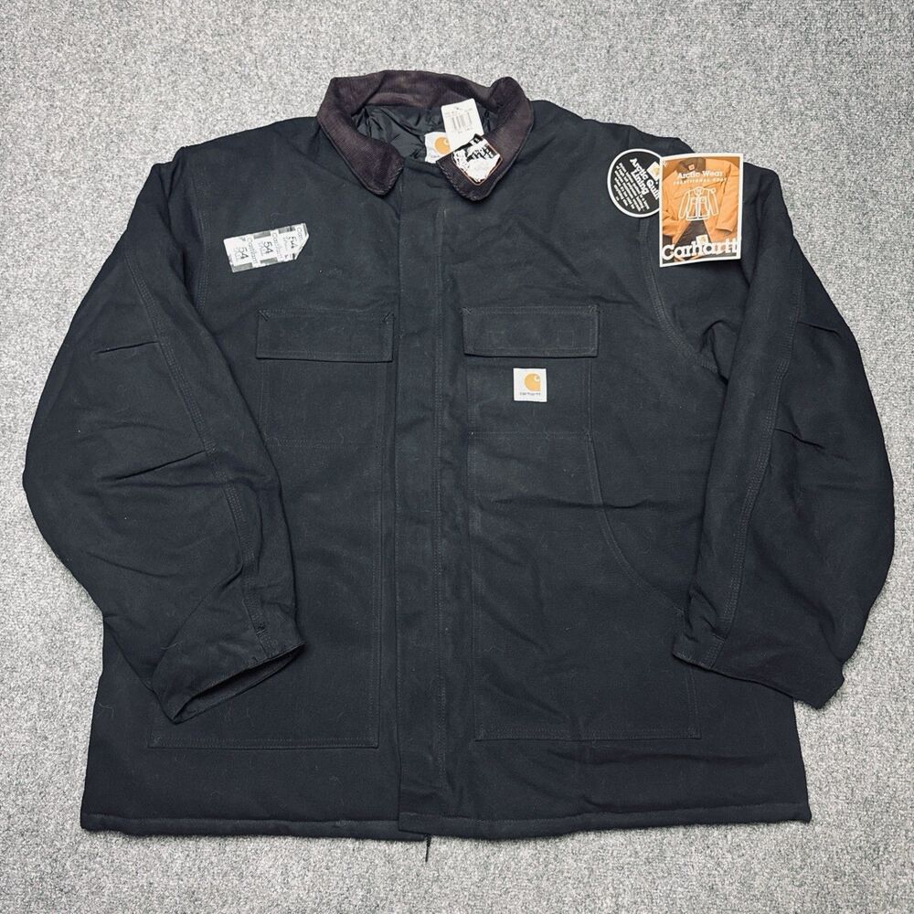 Vintage Carhartt Men 54 Tall Arctic Wear Quilt Lined Duck Canvas Coat C03 BLK US